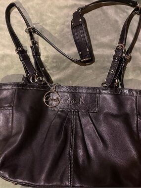 Coach Black Leather Shoulder Bag with Signature Charm
